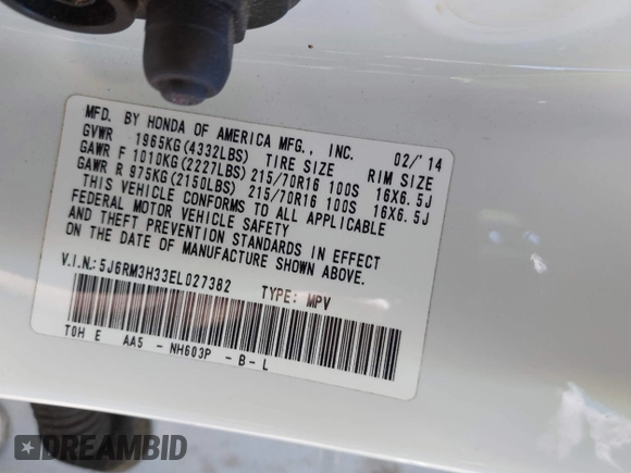 2014 Honda CR-V LX with VIN 5J6RM3H33EL027382, listed as a IAAI auction lot 41908781 with 208,642 mi miles. Bid and sale history available at carsss.com. Image 9.