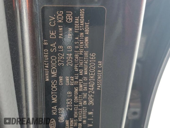 2019 Kia Forte LXS with VIN 3KPF24AD1KE020166, listed as a Copart auction lot 61613545 with 91,470 mi miles and Salvage title. Bid and sale history available at DreamBid. Image 12.