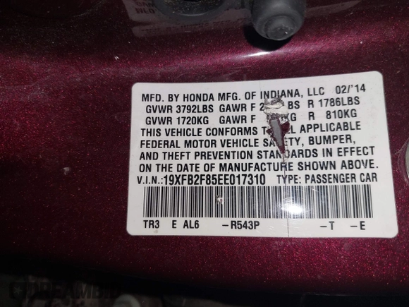 2014 Honda Civic Sedan EX with VIN 19XFB2F85EE017310, listed as a IAAI auction lot 41949163 with 151,121 mi miles. Bid and sale history available at carsss.com. Image 9.
