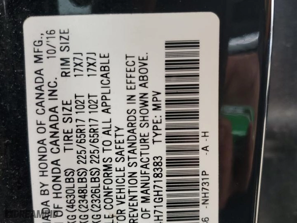 2016 Honda CR-V EX-L with VIN 2HKRM4H71GH718383, listed as a Copart auction lot 51292215 with 154,979 mi miles and Salvage Title. Bid and sale history available at carsss.com. Image 15.