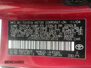 2005 Toyota Prius with VIN JTDKB20U553012572, listed as a IAAI auction lot 42155170 with 1 mi miles. Bid and sale history available at carsss.com. Image 9.