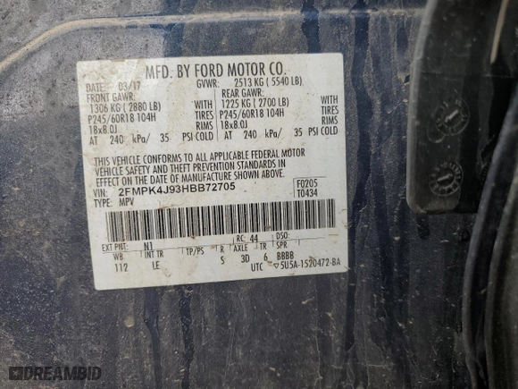 2017 Ford Edge SEL with VIN 2FMPK4J93HBB72705, listed as a Copart auction lot 50812645 with 133,043 mi miles and Salvage Title. Bid and sale history available at carsss.com. Image 13.