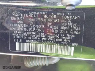 2012 Hyundai Veracruz Limited with VIN KM8NU4CC5CU203966, listed as a IAAI auction lot 41405622 with 150,938 mi miles. Bid and sale history available at carsss.com. Image 9.