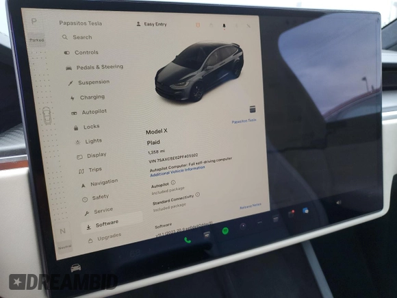2023 Tesla Model X Plaid with VIN 7SAXCBE62PF405922, listed as a Copart auction lot 53826915 with 1,358 mi miles and Salvage Title. Bid and sale history available at DreamBid. Image 9.