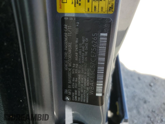 2012 BMW 3 Series 328i with VIN WBAKE5C57CE756265, listed as a Copart auction lot 60711125 with 81,997 mi miles and Salvage title. Bid and sale history available at DreamBid. Image 12.