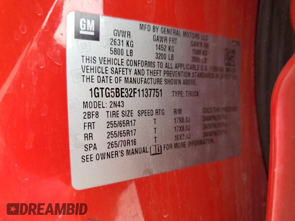 2015 GMC Canyon 2WD SLE with VIN 1GTG5BE32F1137751, listed as a Copart auction lot 86610814 with 163,444 mi miles and Salvage Title. Bid and sale history available at carsss.com. Image 12.