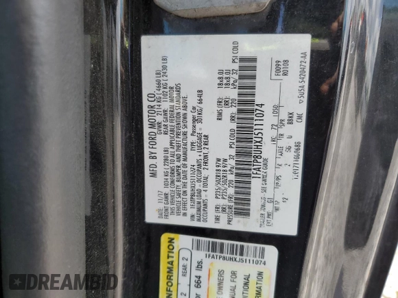 2018 Ford Mustang EcoBoost Premium with VIN 1FATP8UHXJ5111074, listed as a Copart auction lot 55725235 with 93,154 mi miles and Salvage title. Bid and sale history available at DreamBid. Image 12.