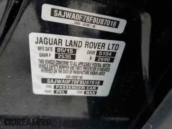2015 Jaguar XF V6 Portfolio with VIN SAJWA0F78F8U87018, listed as a Copart auction lot 79106944 with 108,752 mi miles and Salvage Title. Bid and sale history available at carsss.com. Image 12.