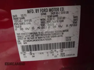 2012 Ford Edge Limited with VIN 2FMDK3K93CBA70325, listed as a IAAI auction lot 41539281 with 182,734 mi miles. Bid and sale history available at carsss.com. Image 9.