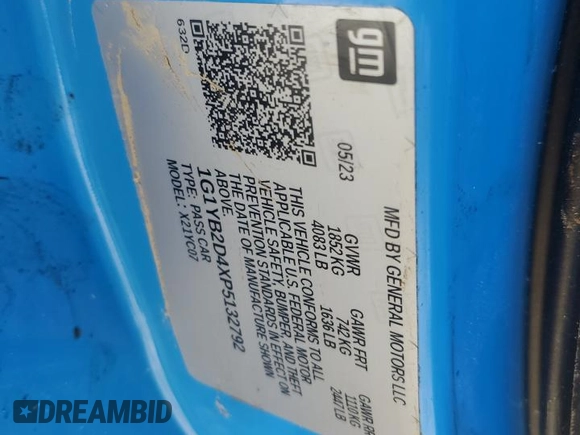 2023 Chevrolet Corvette 2LT with VIN 1G1YB2D4XP5132792, listed as a Copart auction lot 57857715 with Not provided miles and Salvage title. Bid and sale history available at DreamBid. Image 12.