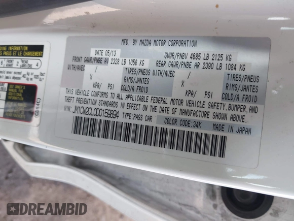 2013 Mazda 5 Touring with VIN JM1CW2CL0D0159894, listed as a IAAI auction lot 42386026 with 121,879 mi miles and . Bid and sale history available at DreamBid. Image 9.