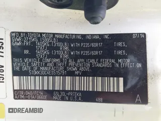 2014 Toyota Sienna LE AAS with VIN 5TDKK3DC4ES515791, listed as a IAAI auction lot 42304201 with 113,139 mi miles and . Bid and sale history available at DreamBid. Image 9.