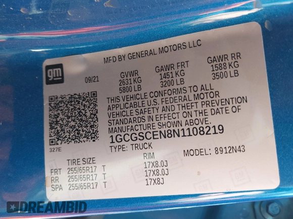 2022 Chevrolet Colorado 2WD LT с VIN 1GCGSCEN8N1108219, выставлен на аукционе IAAI как лот 41867598 с пробегом 74 676 миль миль и . История ставок и продаж доступна на DreamBid. Изображение 9.
