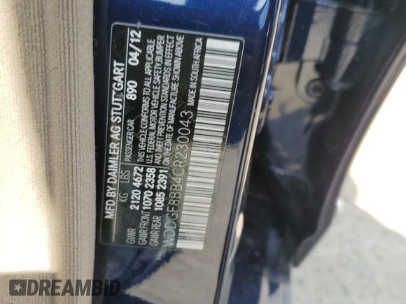 2012 Mercedes-Benz C 300 Sport with VIN WDDGF8BB4CR230043, listed as a Copart auction lot 62987075 with 49,586 mi miles and Salvage title. Bid and sale history available at DreamBid. Image 12.