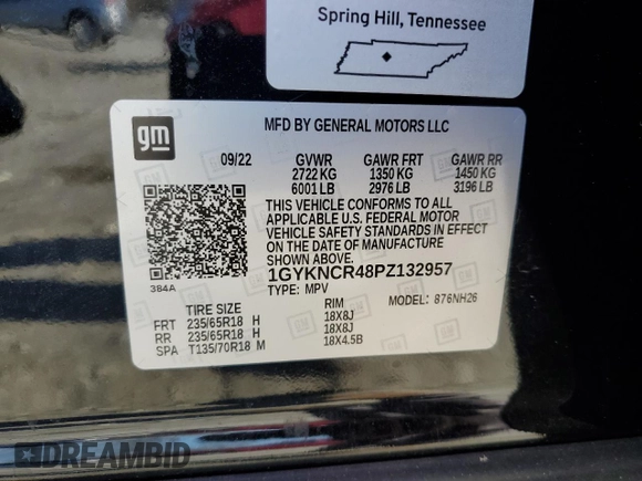 2023 Cadillac XT5 FWD Premium Luxury with VIN 1GYKNCR48PZ132957, listed as a Copart auction lot 42132845 with 27,312 mi miles and Salvage Title. Bid and sale history available at carsss.com. Image 13.