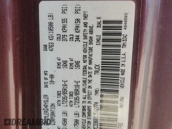 2001 Dodge Ram 3500 with VIN 1B7MC33661J542774, listed as a Copart auction lot 46318505 with 400,963 mi miles and Salvage Title. Bid and sale history available at carsss.com. Image 14.