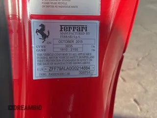 2016 Ferrari 488 z VIN ZFF79ALA0G0214884, wystawiony jako Copart lot #58627785 z przebiegiem 6311 mil mil oraz Szkody całkowita. Historia ofert i sprzedaży dostępna na DreamBid. Obrazek 10.