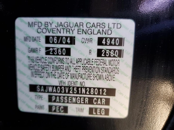 2005 Jaguar S-Type with VIN SAJWA03V251N28012, listed as a Copart auction lot 74417644 with 128,947 mi miles and Salvage Title. Bid and sale history available at DreamBid. Image 12.