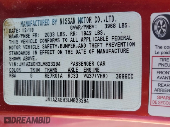 2020 Nissan 370Z Sport с VIN JN1AZ4EH3LM823294, выставлен на аукционе Copart как лот 72507594 с пробегом 17 732 миль миль и Чистый • Clean title. История ставок и продаж доступна на DreamBid. Изображение 12.