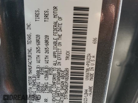 2023 Toyota Tundra 1794 Edition with VIN 5TFMA5AB1PX020609, listed as a Copart auction lot 78865424 with Not provided miles and Non repairable. Bid and sale history available at DreamBid. Image 12.
