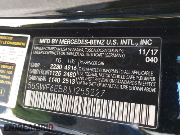 2018 Mercedes-Benz C 43 AMG with VIN 55SWF6EB8JU255227, listed as a IAAI auction lot 41383166 with 65,402 mi miles and . Bid and sale history available at carsss.com. Image 9.
