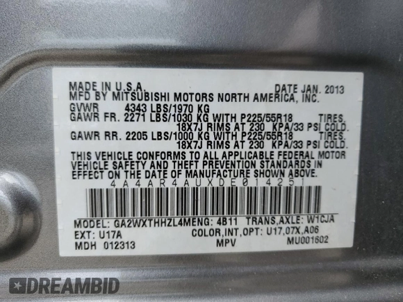 2013 Mitsubishi Outlander Sport SE with VIN 4A4AR4AUXDE014251, listed as a Copart auction lot 53883495 with 111,028 mi miles and Salvage Title. Bid and sale history available at carsss.com. Image 13.