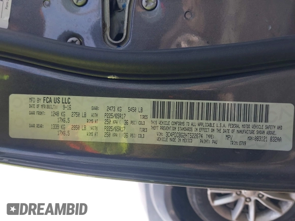 2017 Dodge Journey SXT with VIN 3C4PDCBG2HT522674, listed as a IAAI auction lot 41082827 with 84,113 mi miles and . Bid and sale history available at DreamBid. Image 9.