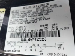 2015 Lincoln MKZ z VIN 3LN6L2G99FR625258, wystawiony jako IAAI lot #42308188 z przebiegiem 186 911 mil mil oraz . Historia ofert i sprzedaży dostępna na DreamBid. Obrazek 9.