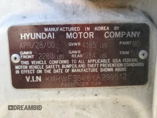 2000 Hyundai Sonata GLS with VIN KMHWF35V6YA299512, listed as a Copart auction lot 41574525 with 130,327 mi miles and Salvage Title. Bid and sale history available at carsss.com. Image 12.