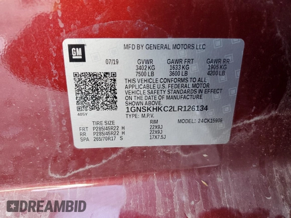 2020 Chevrolet Suburban LT z VIN 1GNSKHKC2LR126134, wystawiony jako Copart lot #74919064 z przebiegiem 67 978 mil mil oraz Szkoda całkowita • Salvage title. Historia ofert i sprzedaży dostępna na DreamBid. Obrazek 16.