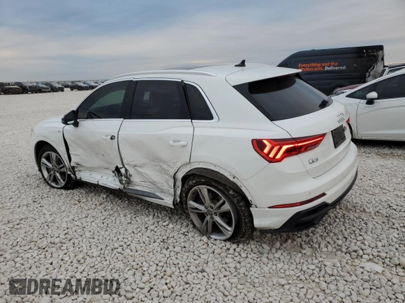 2020 Audi Q3 S line Premium with VIN WA1DECF33L1008687, listed as a Copart auction lot 41523185 with 56,905 mi miles and Salvage Title. Bid and sale history available at carsss.com. Image 2.