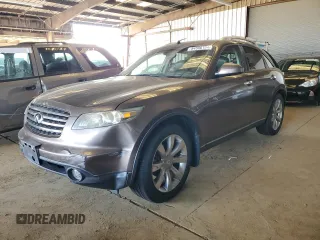2005 Infiniti FX z VIN JNRAS08U25X102338, wystawiony jako Copart lot #84556184 z przebiegiem 146 071 mil mil oraz Szkoda całkowita • Salvage title. Historia ofert i sprzedaży dostępna na DreamBid. Obrazek 1.