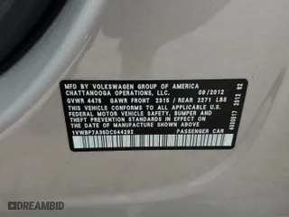 2013 Volkswagen Passat SE with VIN 1VWBP7A35DC044292, listed as a Copart auction lot 49357094 with 123,659 mi miles and Salvage Title. Bid and sale history available at carsss.com. Image 12.