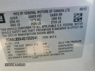 2013 Chevrolet Equinox LS z VIN 2GNALBEK4D1262641, wystawiony jako Copart lot #58929935 z przebiegiem 152 432 mil mil oraz Nie do naprawy • Non repairable. Historia ofert i sprzedaży dostępna na DreamBid. Obrazek 13.