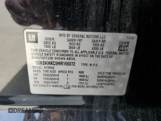 2017 Chevrolet Suburban LT with VIN 1GNSKHKC9HR166072, listed as a Copart auction lot 37545474 with 190,071 mi miles and . Bid and sale history available at DreamBid. Image 14.