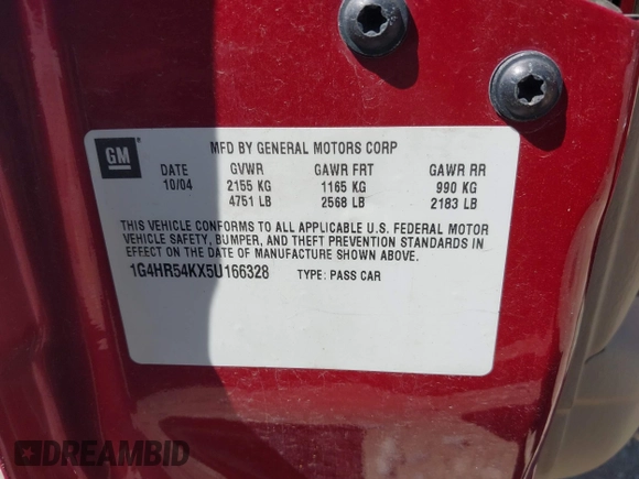 2005 Buick LeSabre Limited with VIN 1G4HR54KX5U166328, listed as a IAAI auction lot 42146478 with 177,439 mi miles and . Bid and sale history available at DreamBid. Image 9.