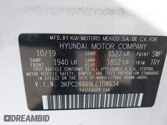 2020 Hyundai Accent SE with VIN 3KPC24A69LE108534, listed as a IAAI auction lot 41905671 with 77,278 mi miles. Bid and sale history available at carsss.com. Image 9.