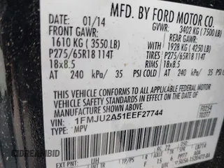 2014 Ford Expedition Limited with VIN 1FMJU2A51EEF27744, listed as a IAAI auction lot 42023948 with 138,448 mi miles and . Bid and sale history available at DreamBid. Image 9.