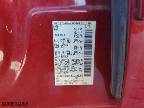 2012 Nissan Pathfinder S with VIN 5N1AR1NBXCC611629, listed as a Copart auction lot 77045224 with 224,103 mi miles and Clean Title. Bid and sale history available at carsss.com. Image 13.