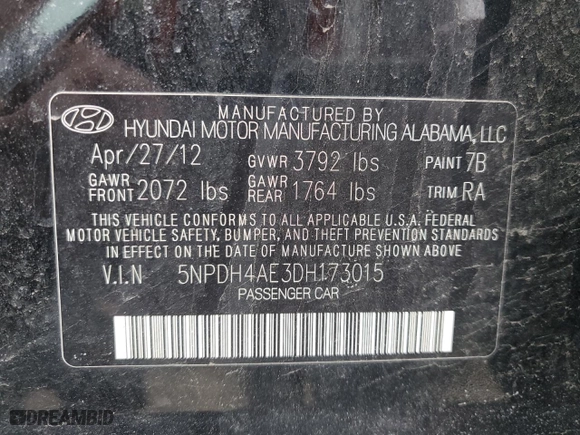 2013 Hyundai Elantra GLS with VIN 5NPDH4AE3DH173015, listed as a Copart auction lot 46912105 with 165,569 mi miles and Salvage Title. Bid and sale history available at carsss.com. Image 15.