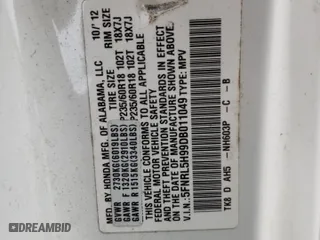 2013 Honda Odyssey Touring with VIN 5FNRL5H99DB011049, listed as a Copart auction lot 50626405 with 159,784 mi miles and Salvage Title. Bid and sale history available at carsss.com. Image 12.