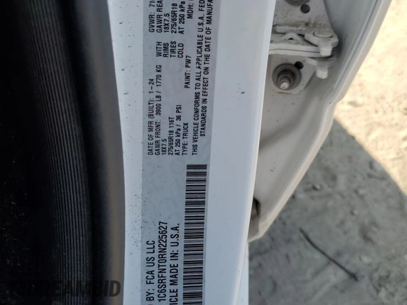 2024 Ram 1500 Tradesman z VIN 1C6SRFNT0RN225627, wystawiony jako Copart lot #69763084 z przebiegiem 4 563 mil mil oraz Szkoda całkowita • Salvage title. Historia ofert i sprzedaży dostępna na DreamBid. Obrazek 12.
