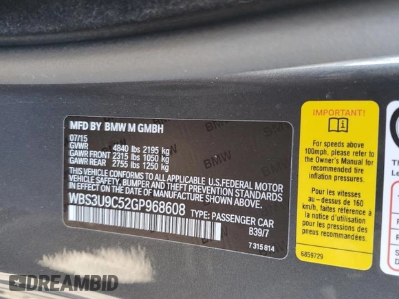 2016 BMW M4 with VIN WBS3U9C52GP968608, listed as a Copart auction lot 82890884 with 95,074 mi miles and Salvage Title. Bid and sale history available at carsss.com. Image 14.