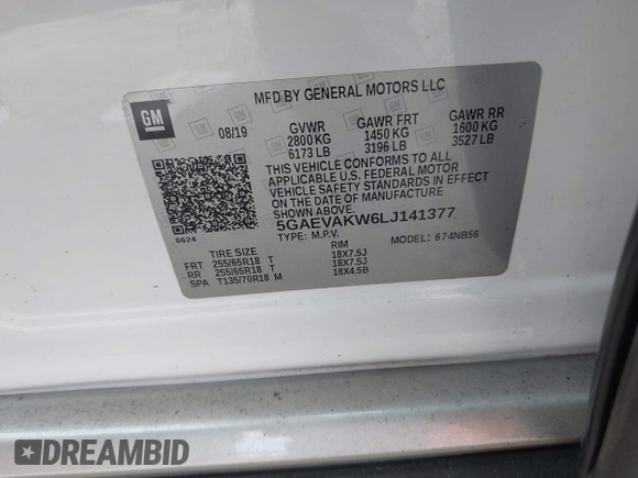 2020 Buick Enclave Essence with VIN 5GAEVAKW6LJ141377, listed as a IAAI auction lot 41637741 with 55,947 mi miles and . Bid and sale history available at DreamBid. Image 9.