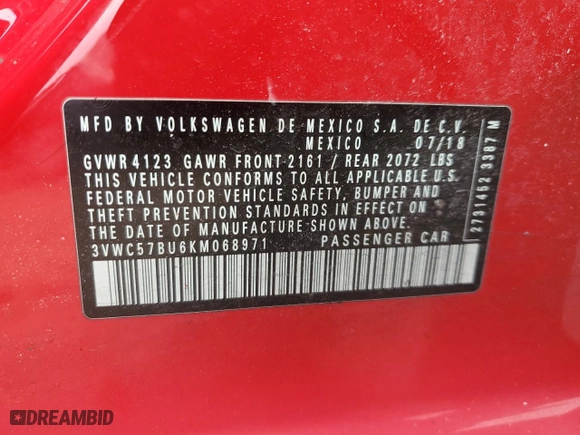 2019 Volkswagen Jetta S with VIN 3VWC57BU6KM068971, listed as a Copart auction lot 44350085 with 109,087 mi miles and Salvage Title. Bid and sale history available at carsss.com. Image 12.