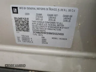 2021 Chevrolet Blazer LT with VIN 3GNKBHRS9MS532455, listed as a Copart auction lot 59397855 with Not provided miles and Salvage title. Bid and sale history available at DreamBid. Image 12.