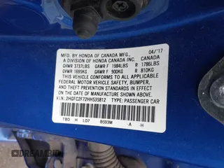 2017 Honda Civic Sedan EX with VIN 2HGFC2F72HH535812, listed as a IAAI auction lot 41894793 with 124,594 mi miles. Bid and sale history available at carsss.com. Image 9.