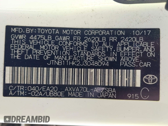 2018 Toyota Camry LE z VIN JTNB11HK2J3048094, wystawiony jako IAAI lot #42331953 z przebiegiem 239 000 mil mil oraz . Historia ofert i sprzedaży dostępna na DreamBid. Obrazek 9.