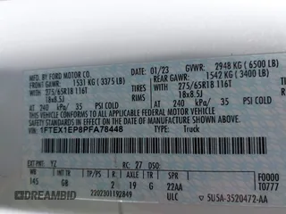 2023 Ford F-150 XL with VIN 1FTEX1EP8PFA78448, listed as a IAAI auction lot 42115100 with 31,433 mi miles and . Bid and sale history available at DreamBid. Image 9.