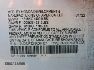 2022 Acura ILX with VIN 19UDE2F32NA004327, listed as a Copart auction lot 89387245 with 27,711 mi miles and Salvage Title. Bid and sale history available at DreamBid. Image 12.